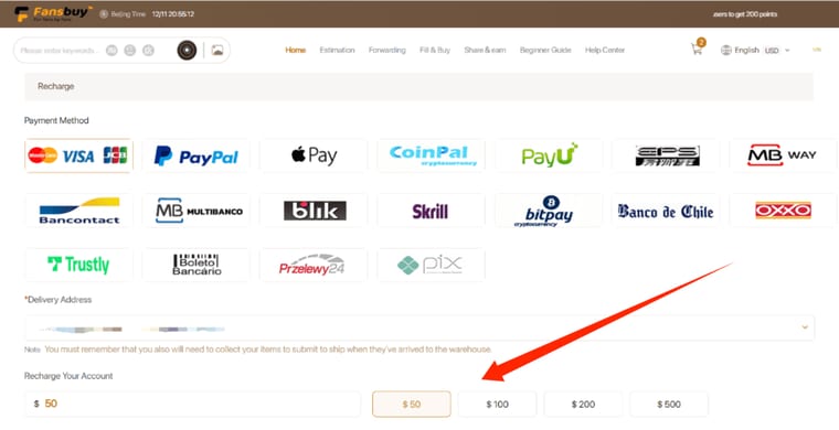 Multi-channel top-up — reference screenshot